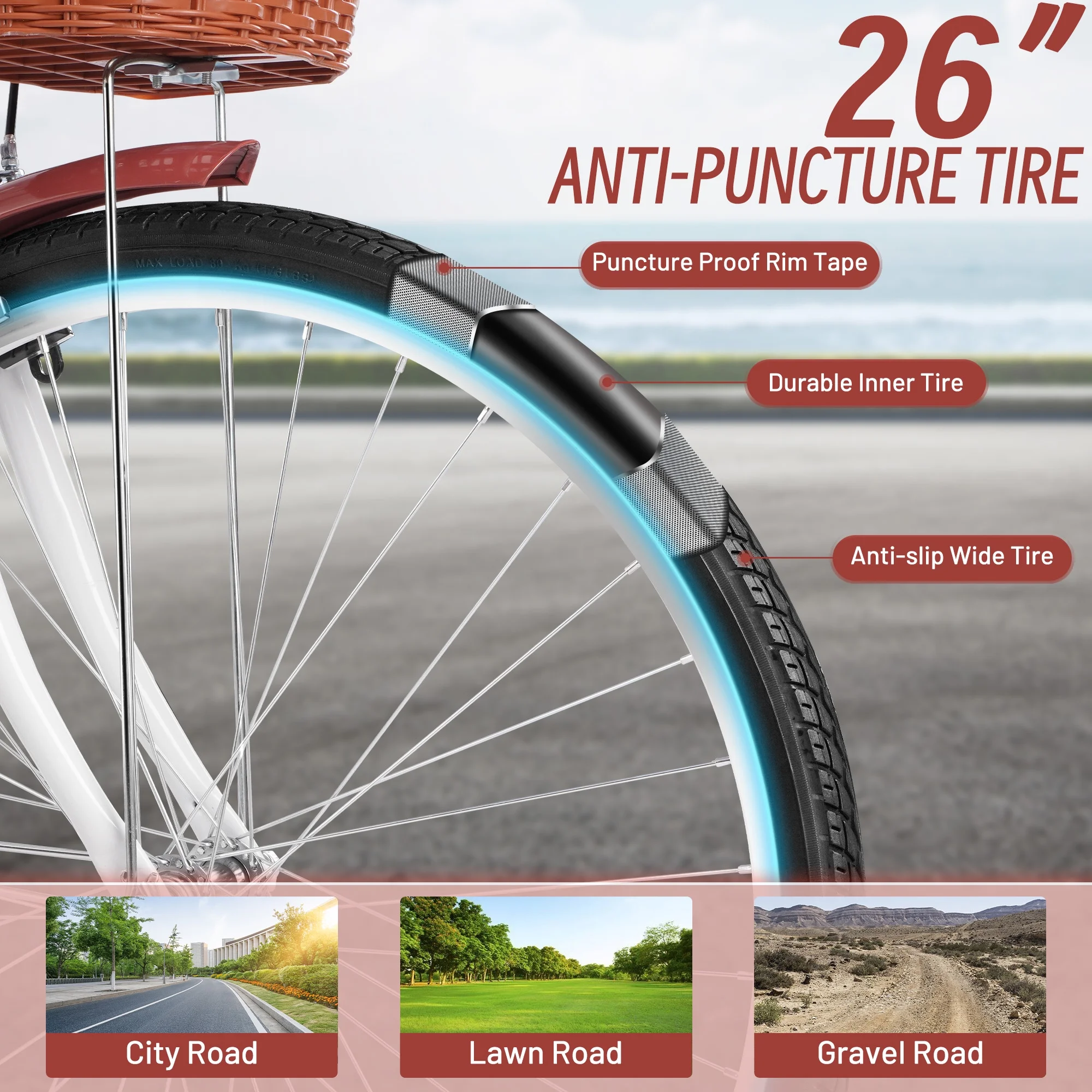 ARVAKOR 26 Inch Women's Bike with Foldable Frame and Basket, Classic Bicycle Retro Bicycle, Cruiser Bike, White