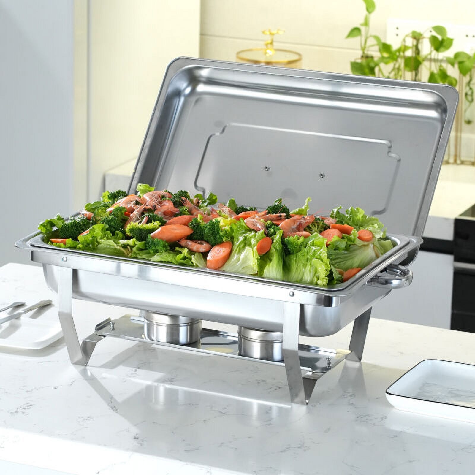 JSTUOKE Chafing Dish Set 8 Pack,4 Full Pan Rectangular 8QT+4 Round 6QT for Catering Party Festival - Curated Treasures Market