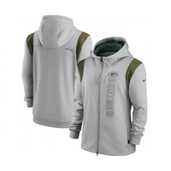 Men's Green Bay Packers 2021 Gray Sideline Team Performance Full-Zip Hoodie
