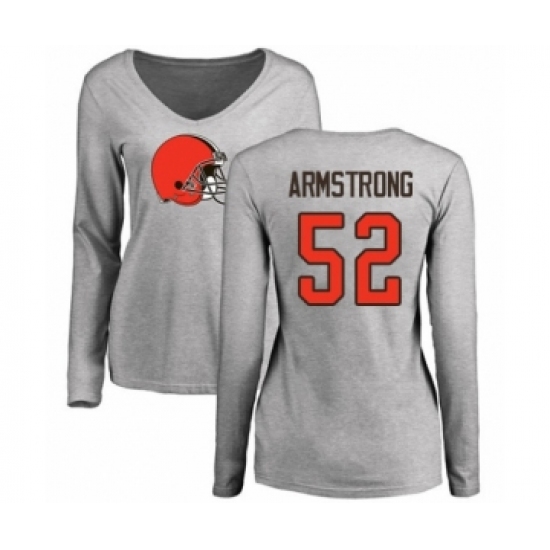 Football Women's Cleveland Browns #52 Ray-Ray Armstrong Ash Name & Number Logo Long Sleeve T-Shirt