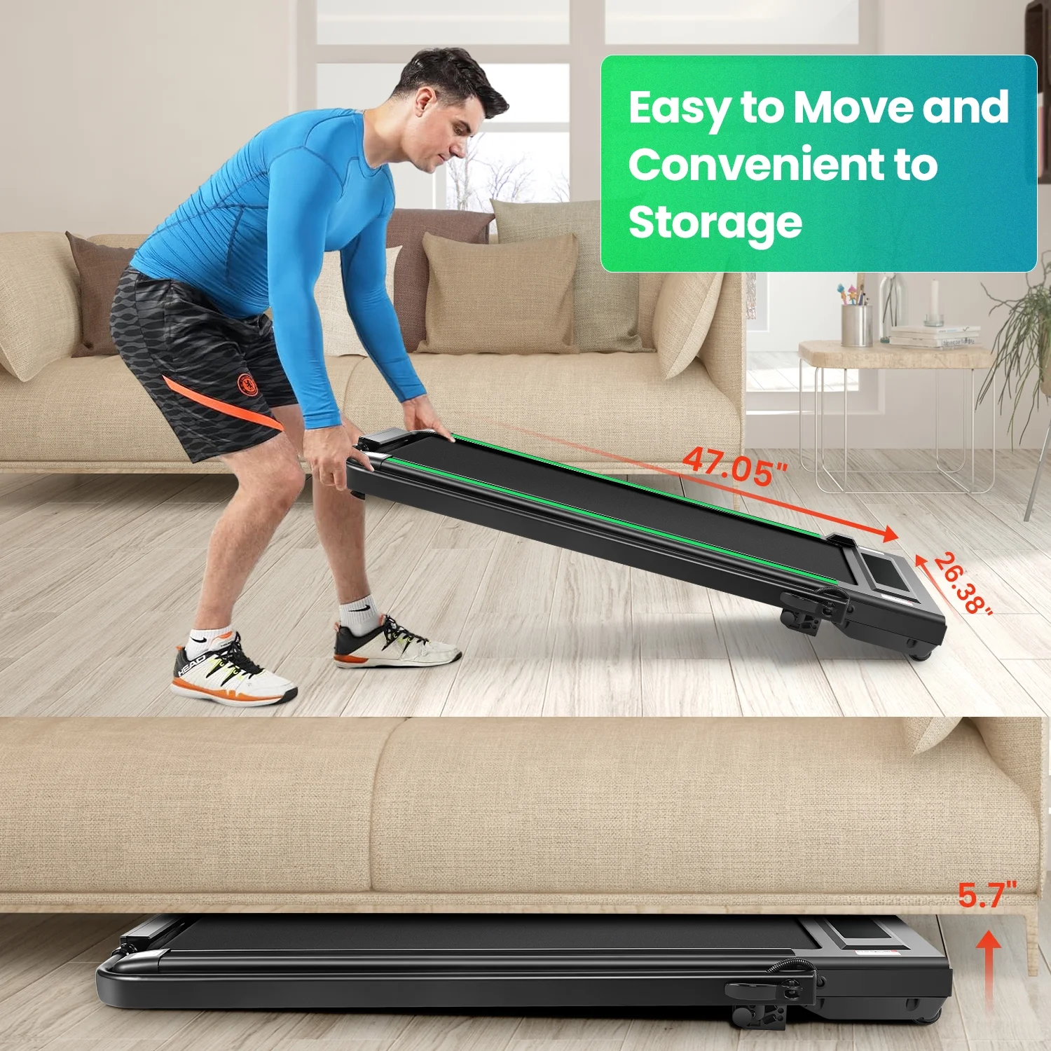 Tikmboex 4 in 1 Under Desk Treadmill with ?2.5HP Strong Motor LED Touch Screen Remote Watch for Home Office Compact Walking Pad, 300 lbs Capacity Black & Green - Curated Treasures Market