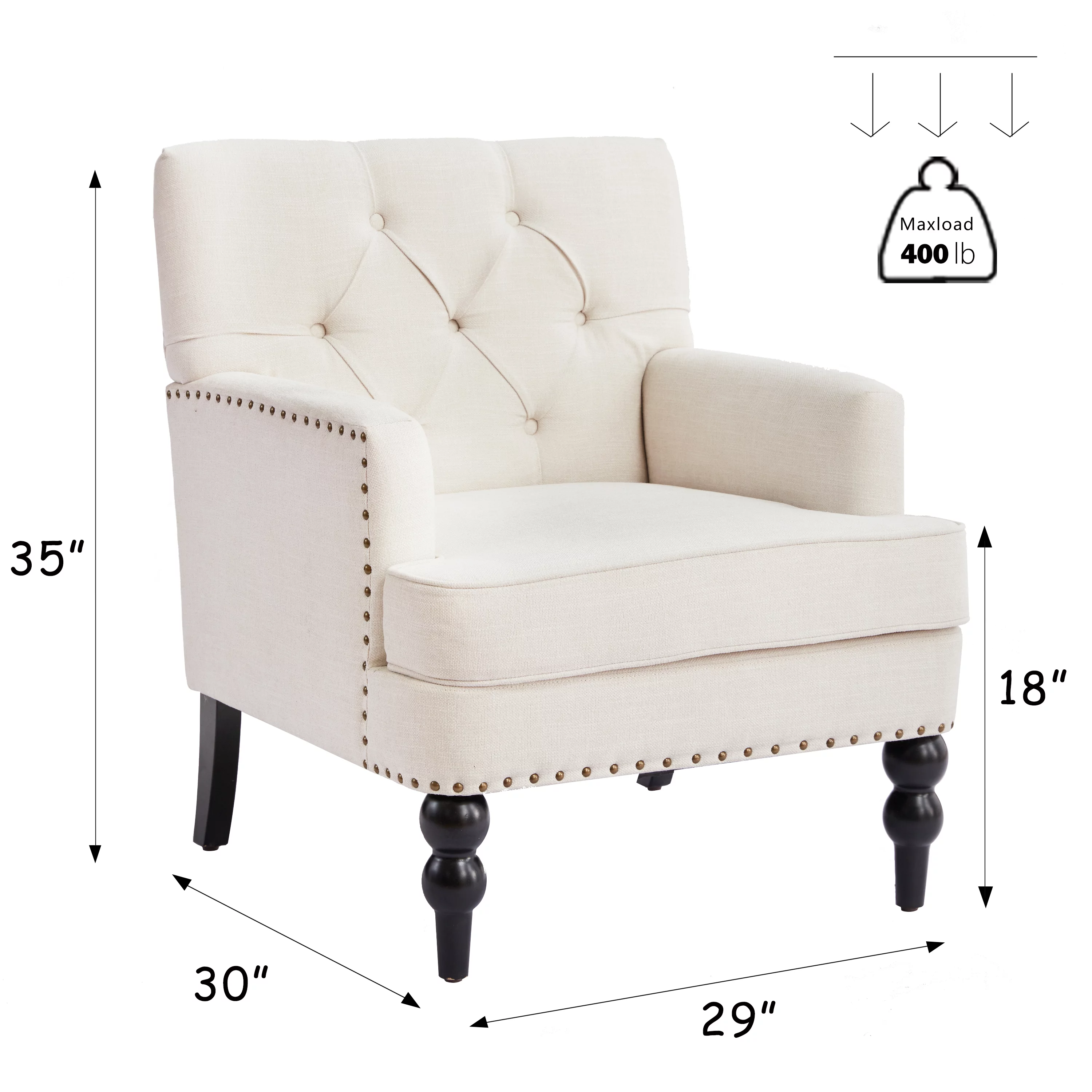 HUIMO Arm Chair with Ottoman,Upholstered Button Tufted Accent Chair,Linen Fabric Sofa Reading Chairs for Living Room, for Bedroom(Beige) - Curated Treasures Market