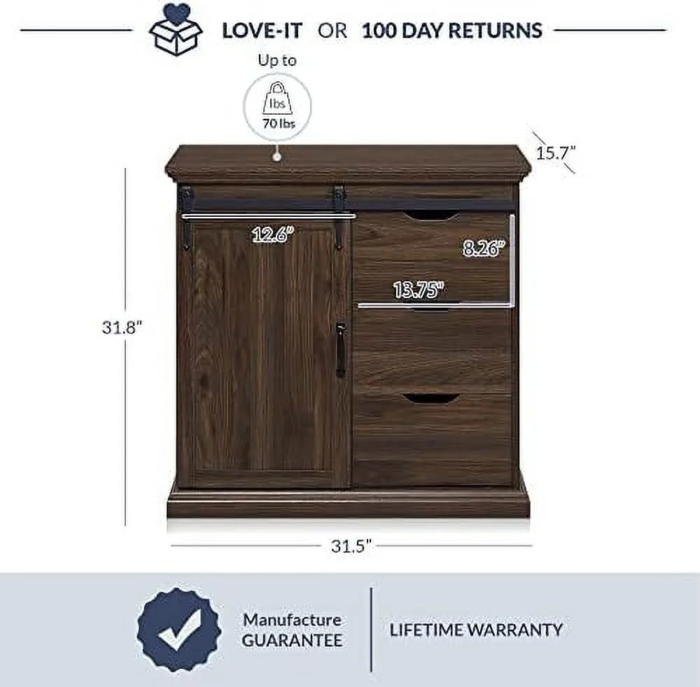 JDZHAPPYLIFE Sideboard Buffet Cabinet with  Console Table Coffee   Cabinet with 1 Sliding Barn Door and 3 Drawers for Living Room Kitchen Dinning Room  Dark Walnut-31.5" L x15.7 Wx31. - Curated Treasures Market