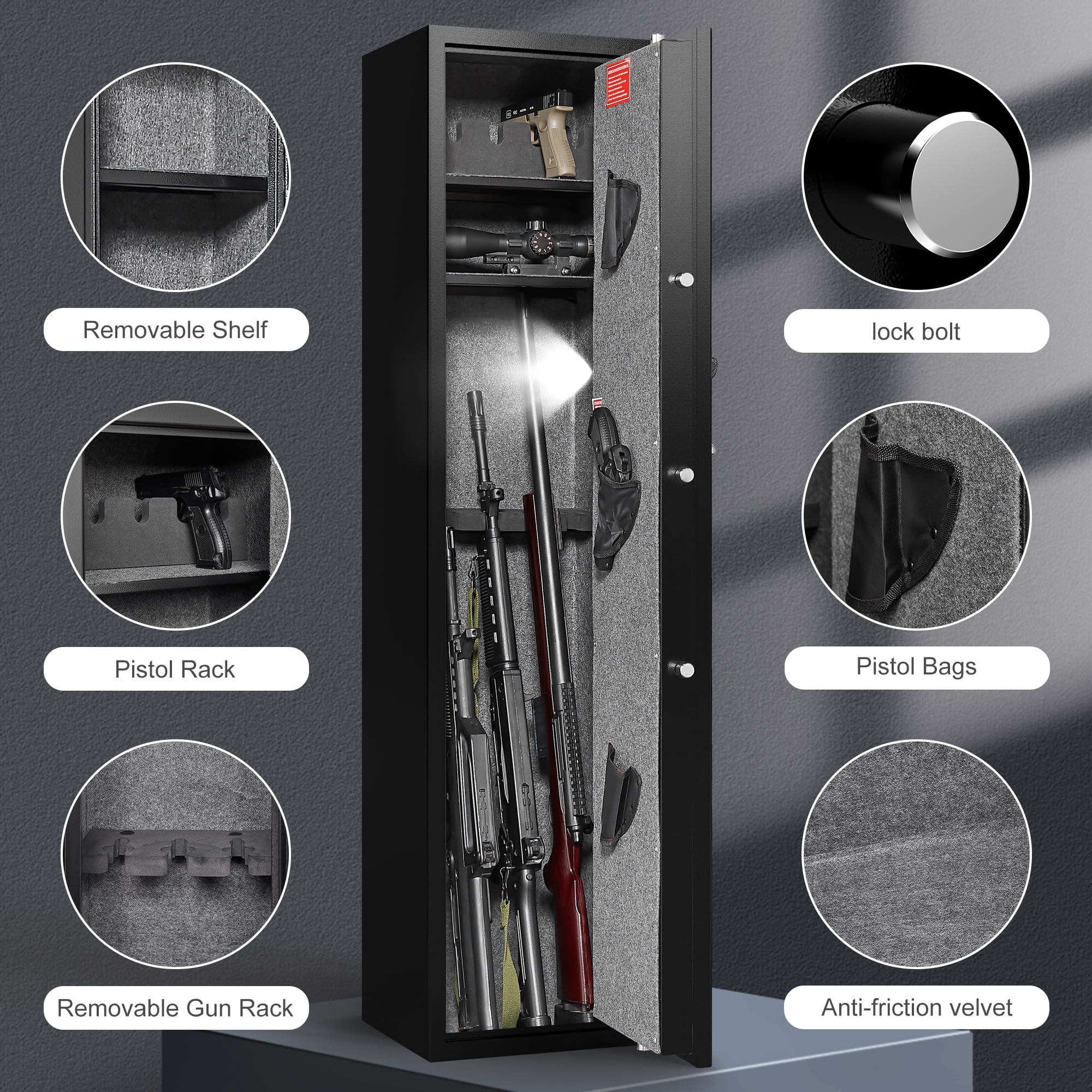 Marcree Rifle Digital Gun Safe, Long Quick Access Gun Safes, 3-5 Cabinet with Alarm System and Mute Function, Rifle Cabinet with LED Light Removable Shelf Home