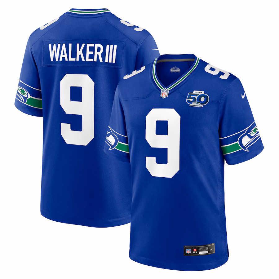 Men's Seattle Seahawks Kenneth Walker III Nike Royal Alternate 50th Season Game Jersey