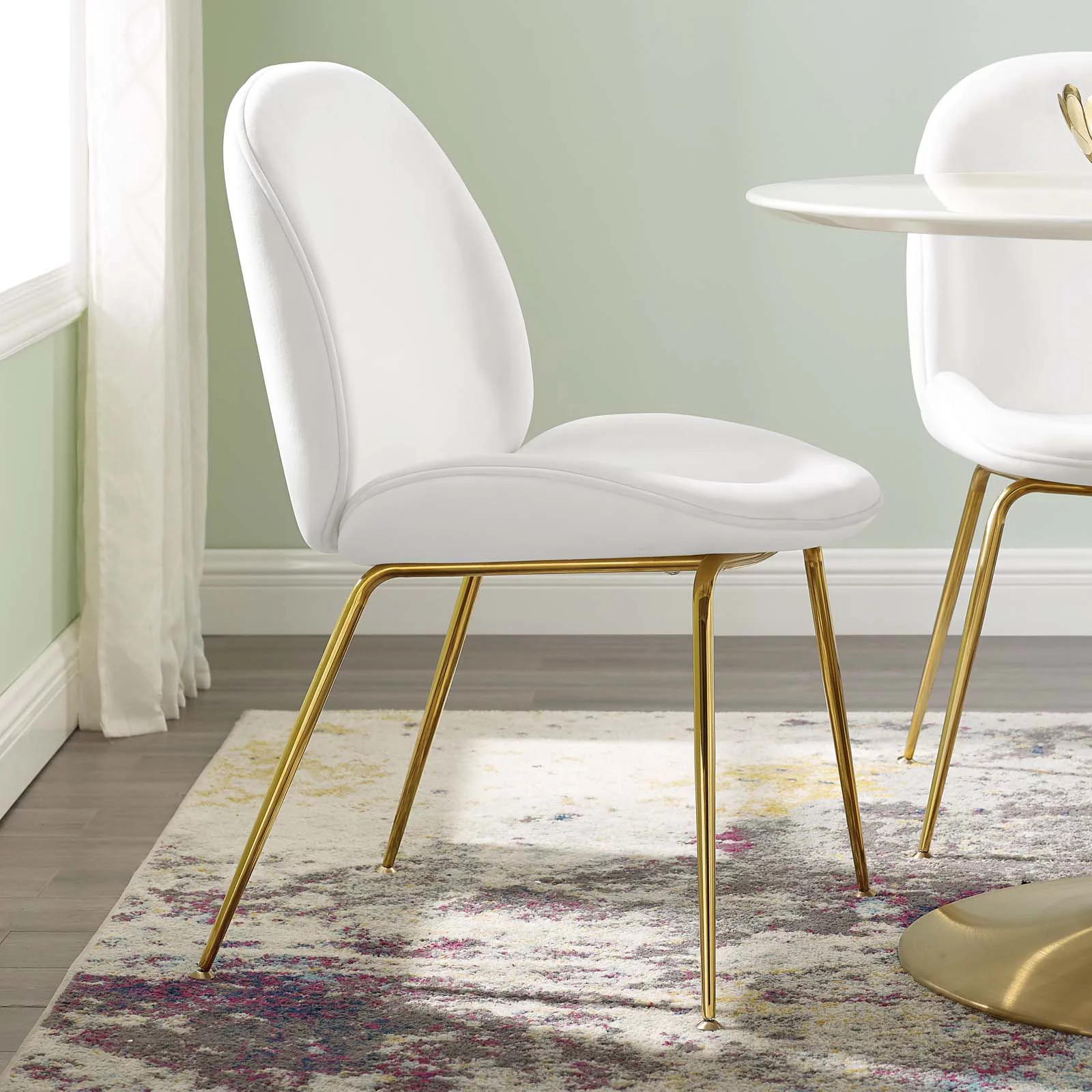 Side Dining Chair, Velvet, Metal Steel, White, Modern Contemporary Urban Design, Kitchen Room Cafe Bistro Restaurant Hospitality - Curated Treasures Market