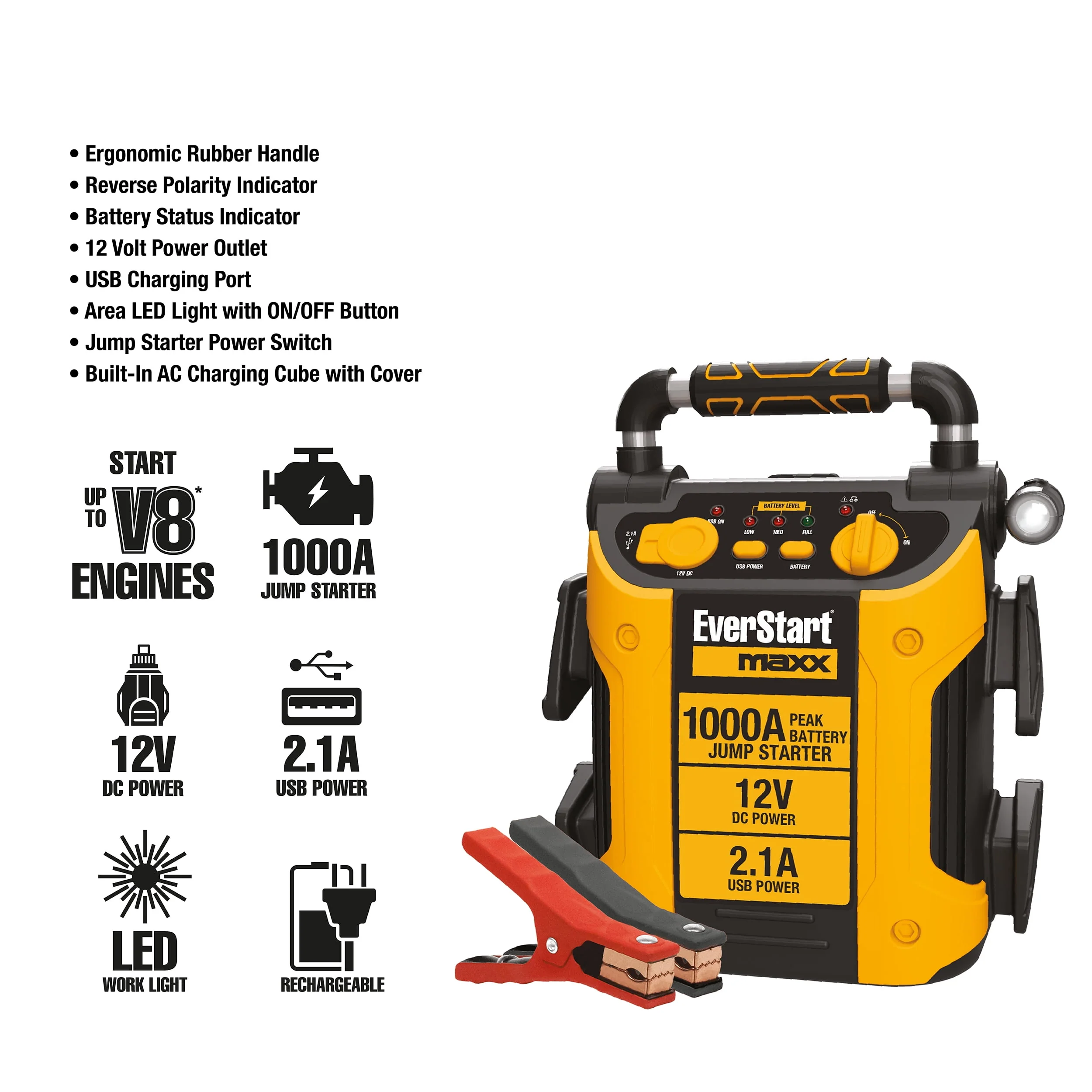 EverStart J509E 1000 Peak Amp Jump Starter, Pivoting LED Light, DC and USB Port