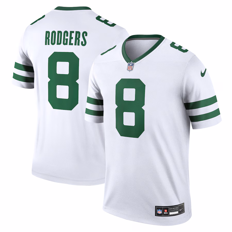 Men's New York Jets Aaron Rodgers Nike White Legend Player Performance Top