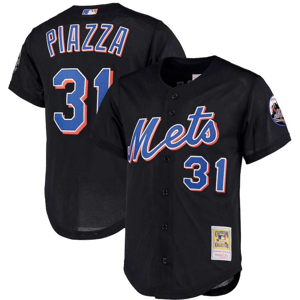Men's New York Mets Mike Piazza Mitchell & Ness Black Big & Tall Cooperstown Mesh Batting Practice Jersey
