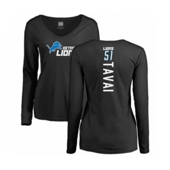 Football Women's Detroit Lions #51 Jahlani Tavai Black Backer Long Sleeve T-Shirt