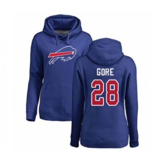 Football Women's Buffalo Bills #28 Frank Gore Royal Blue Name & Number Logo Pullover Hoodie
