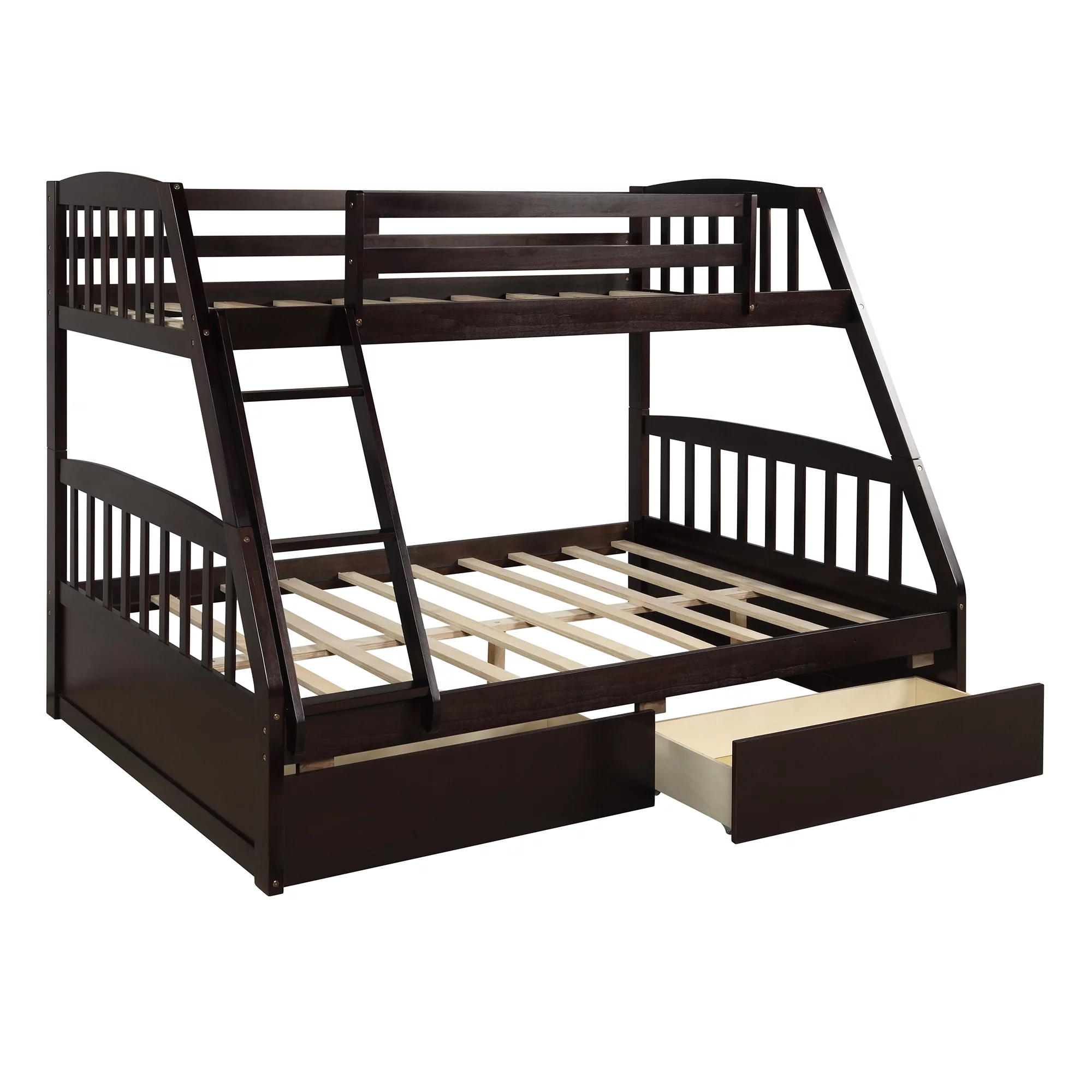 Solid Wood Twin Over Full Bunk Beds with 2 Storage Drawers, Bunk Beds for Kids with Ladder and Guard Rail - Curated Treasures Market