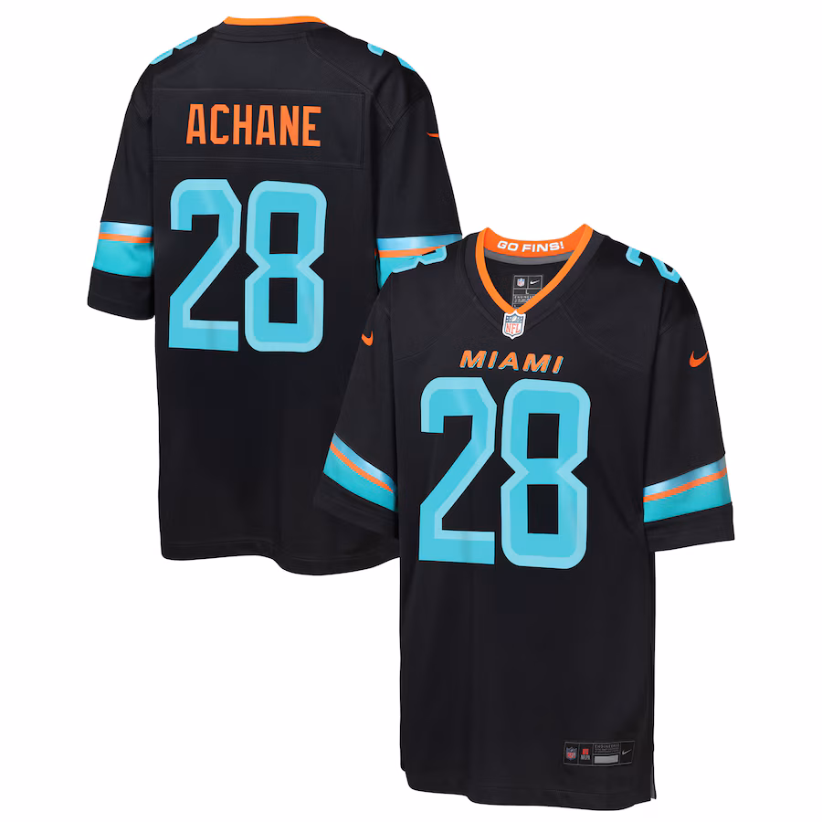 Youth Miami Dolphins De’Von Achane Nike Pitch Blue 2025 Rivalries Collection Game Jersey