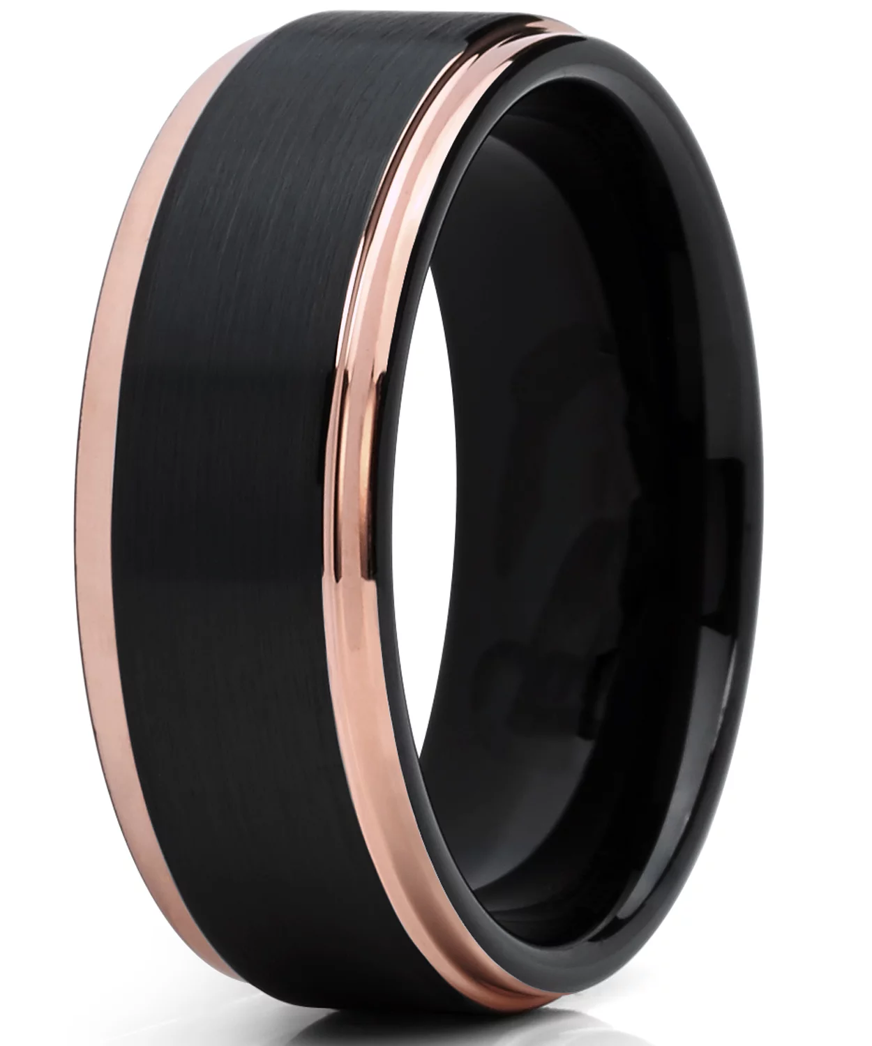 Metal Masters Men's Tungsten Carbide Black and RoseTone Brushed Raised Center Wedding Band Engagement Ring, Comfort Fit 8 - Curated Treasures Market