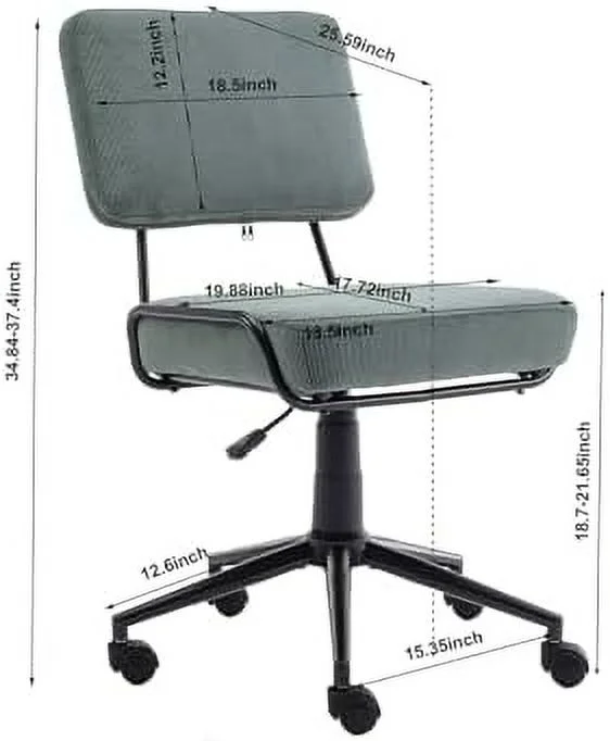 CHGTYS Office Desk Chair  Modern Corduroy Office Chair  Adjustable Swivel Home Task Chair  Mid-Back Cute Upholstered Armless Computer Chair with Wheels for Bedroom Studying Room Vanity Ro - Curated Treasures Market