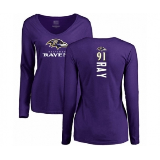 Football Women's Baltimore Ravens #91 Shane Ray Purple Backer Long Sleeve T-Shirt