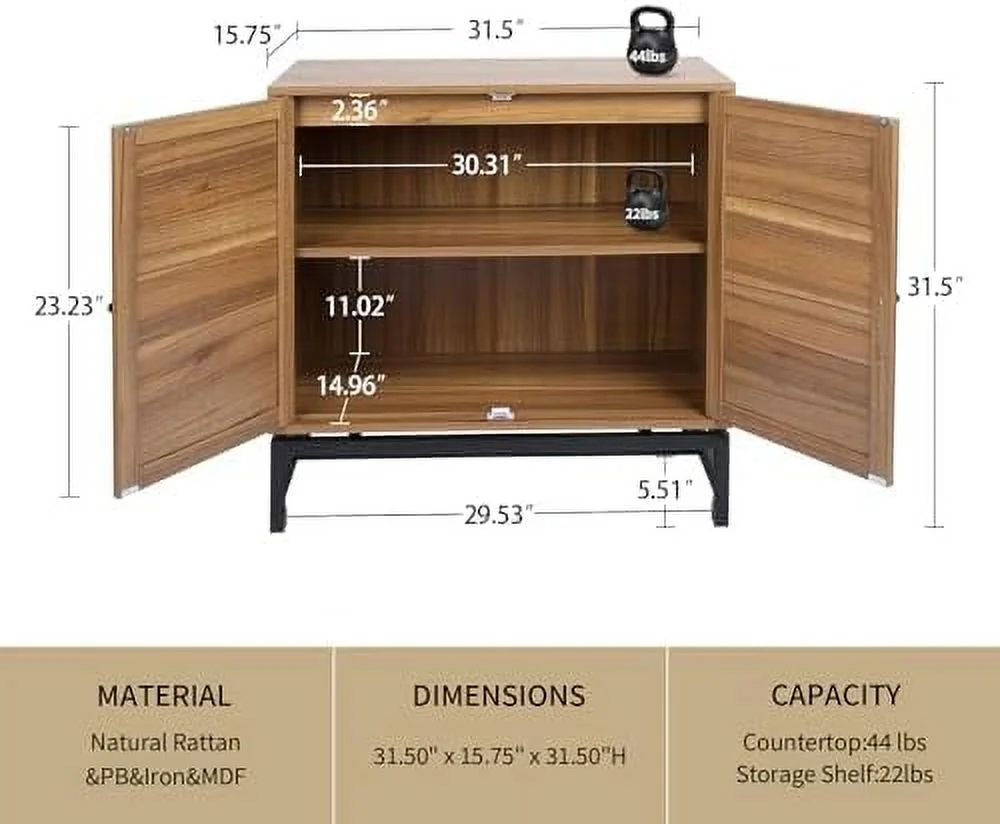 HYHBIBOOM Rattan Buffet 2 Door Cabinet with  with 1 Adjustable Inner Shelves  Accent Cabinet with Iron Framework Feet for Living Room Dining Room Entry Kitchen Staircase Side Black - Curated Treasures Market