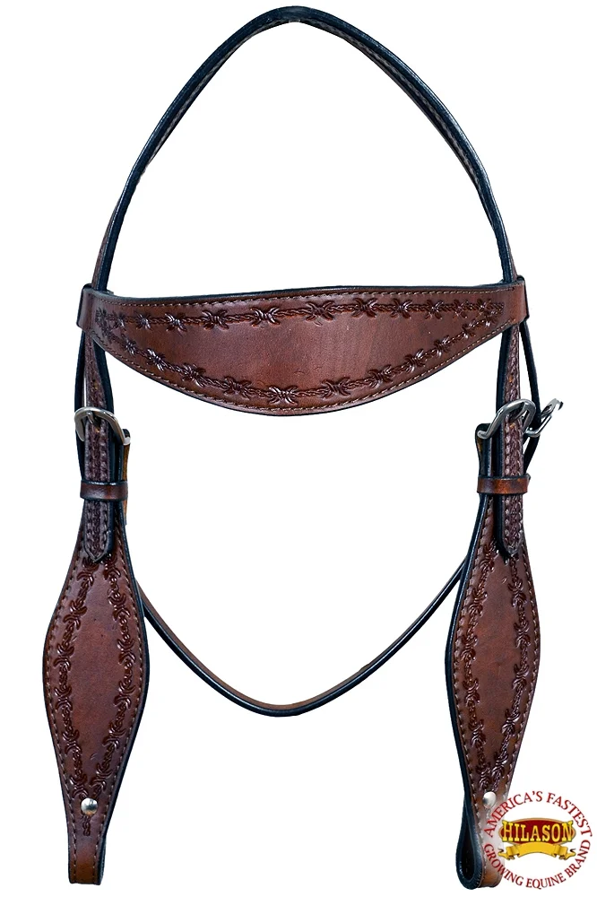 HILASON Western Horse Headstall Breast Collar Set Tack Genuine American Leather Barb Wire Dark Brown - Curated Treasures Market
