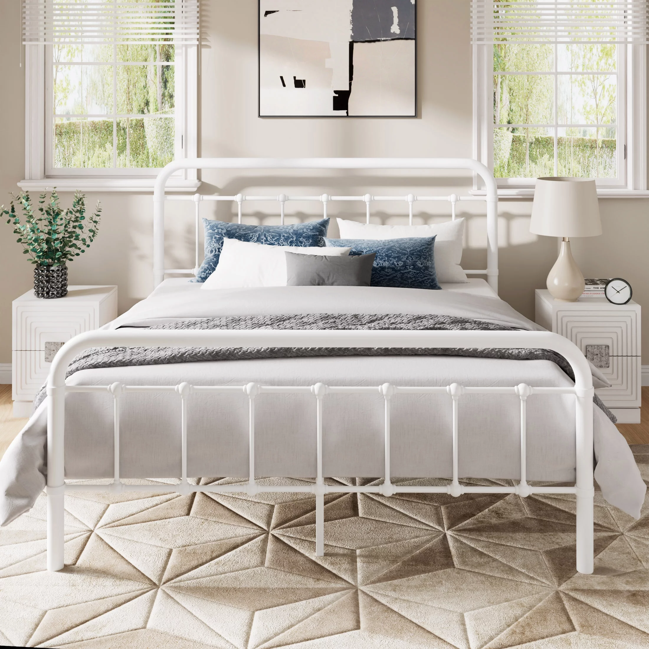 Allewie Queen Size Metal Platform Bed Frame with Victorian Style Wrought Iron-Art Headboard/Footboard, Black