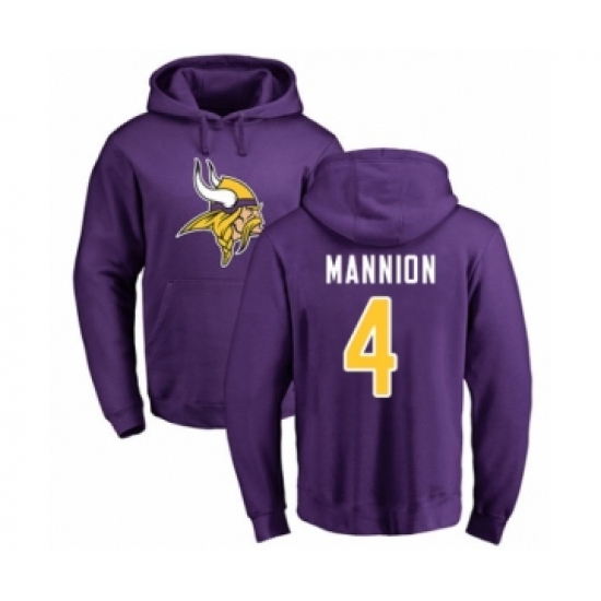 Football Minnesota Vikings #4 Sean Mannion Purple Name & Number Logo Pullover Hoodie