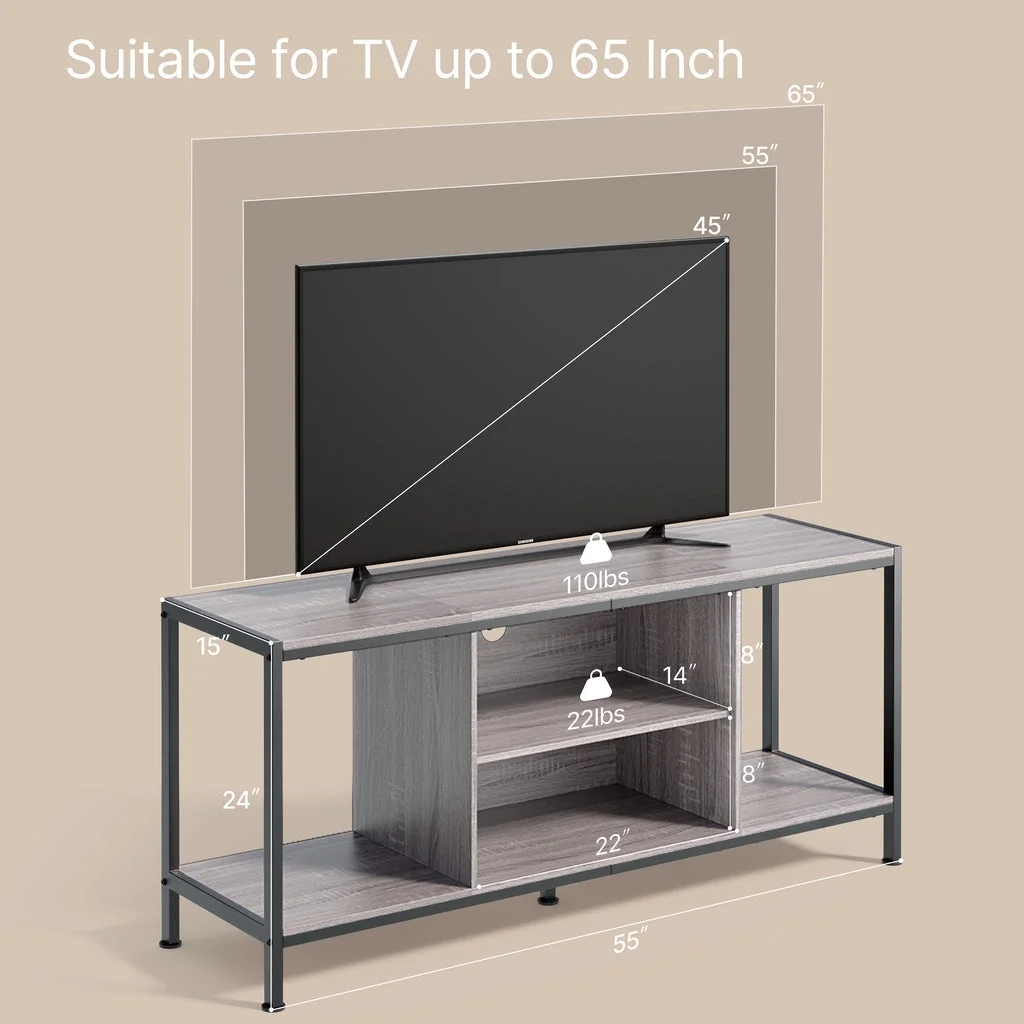 Aiho Mid-Century Wooden TV Stand for TVs up to 65 with Open Storage Shelves and Metal Frame - Retro