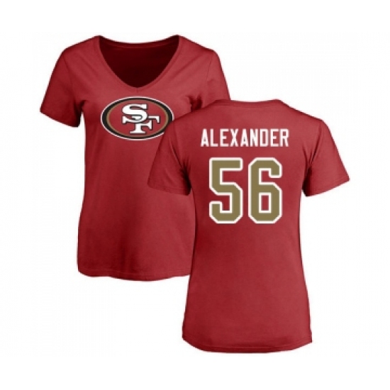 Football Women's San Francisco 49ers #56 Kwon Alexander Red Name & Number Logo T-Shirt