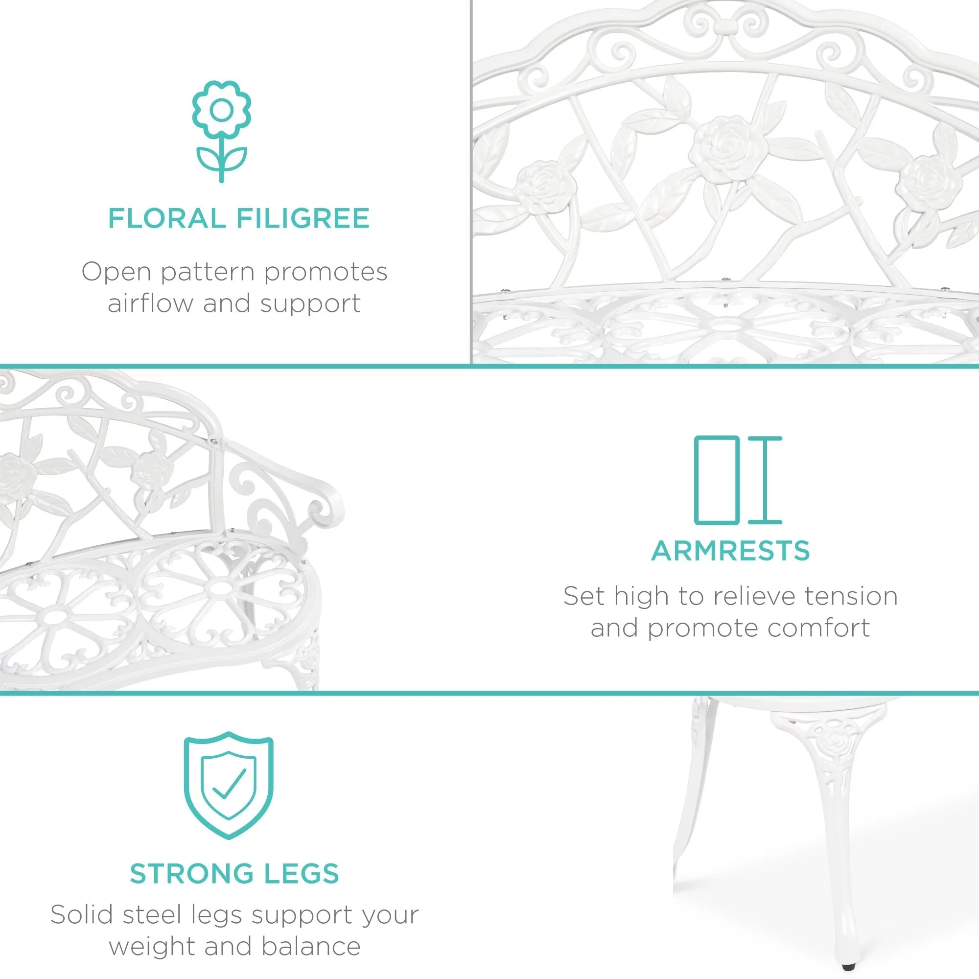 Garden Patio Outdoor Bench Steel - Modern Furniture White - Curated Treasures Market