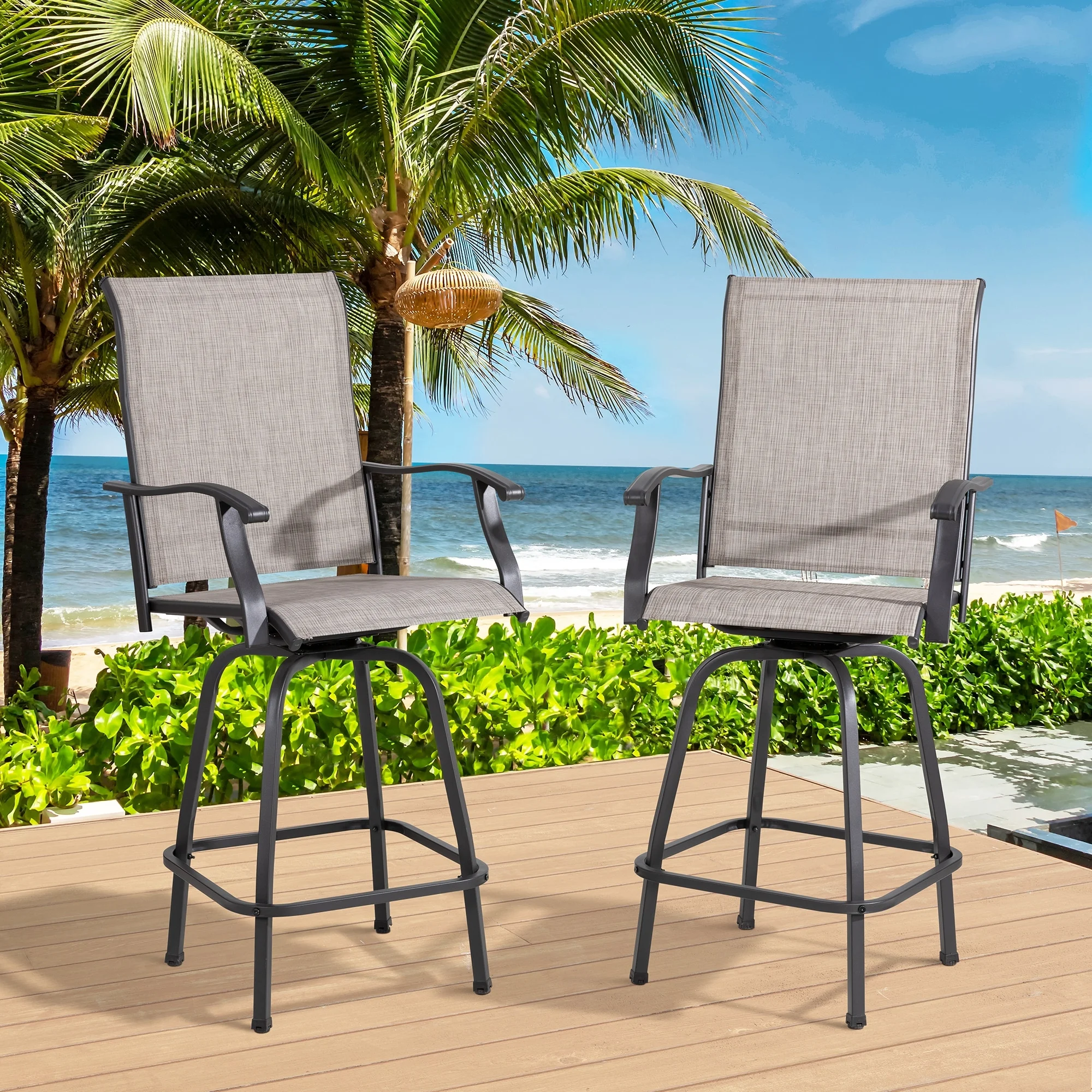 Futzca  Patio Swivel Bar Bistro Set or Swivel Bar Stools Taupe Set of 3 N/A N/A Swivel Fabric Set of 3 - Curated Treasures Market