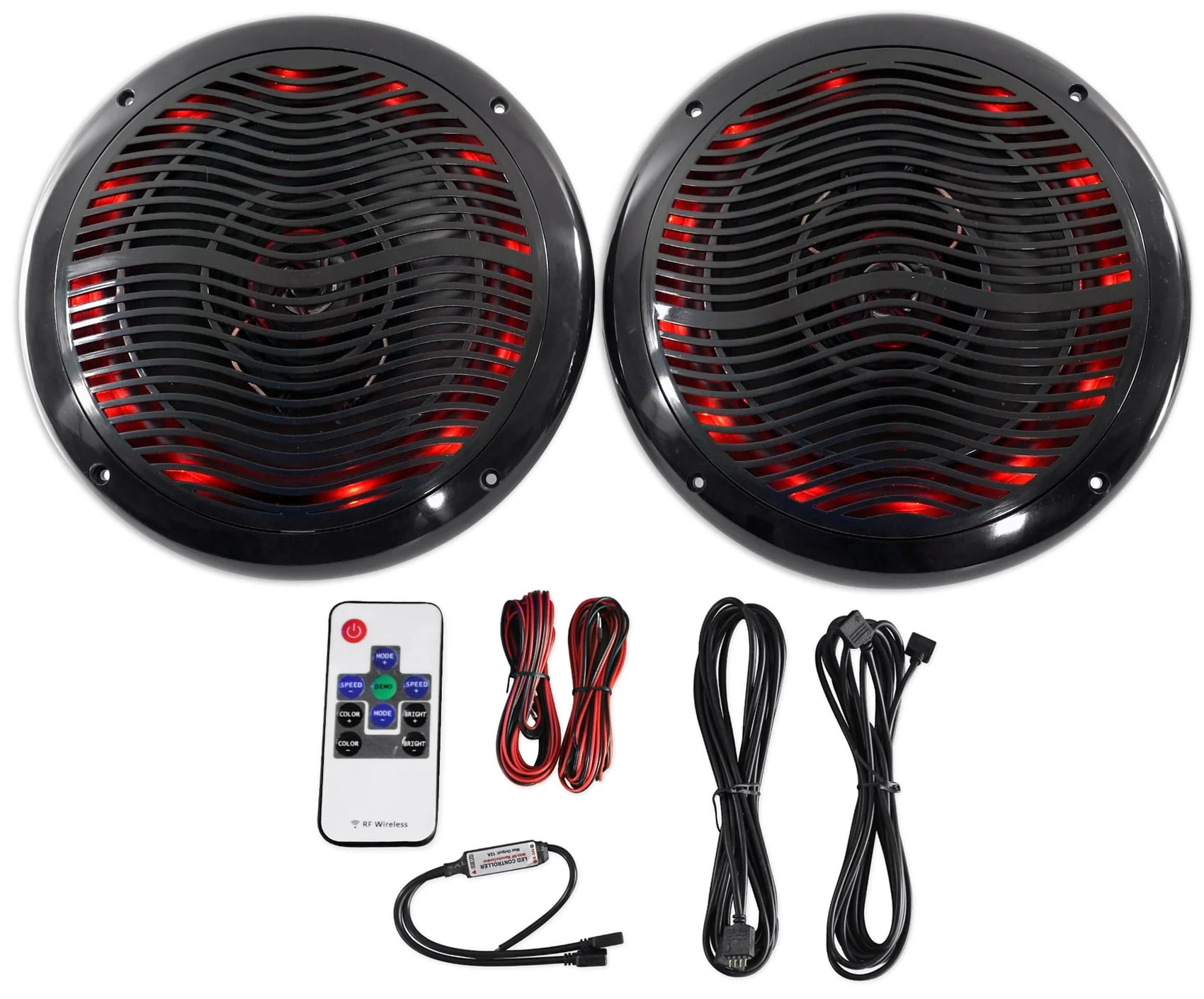 (4) Rockville RMC65LB 6.5 1200w Black Marine Speakers w/Multi Color LED+Remote