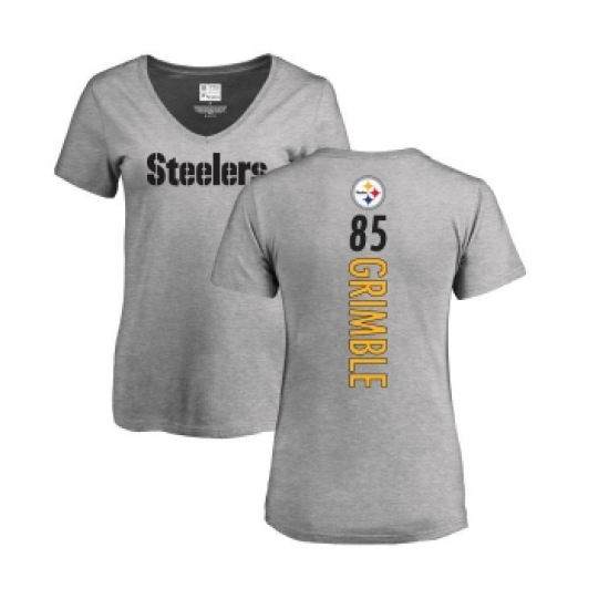 Football Women's Pittsburgh Steelers #85 Xavier Grimble Ash Backer V-Neck T-Shirt