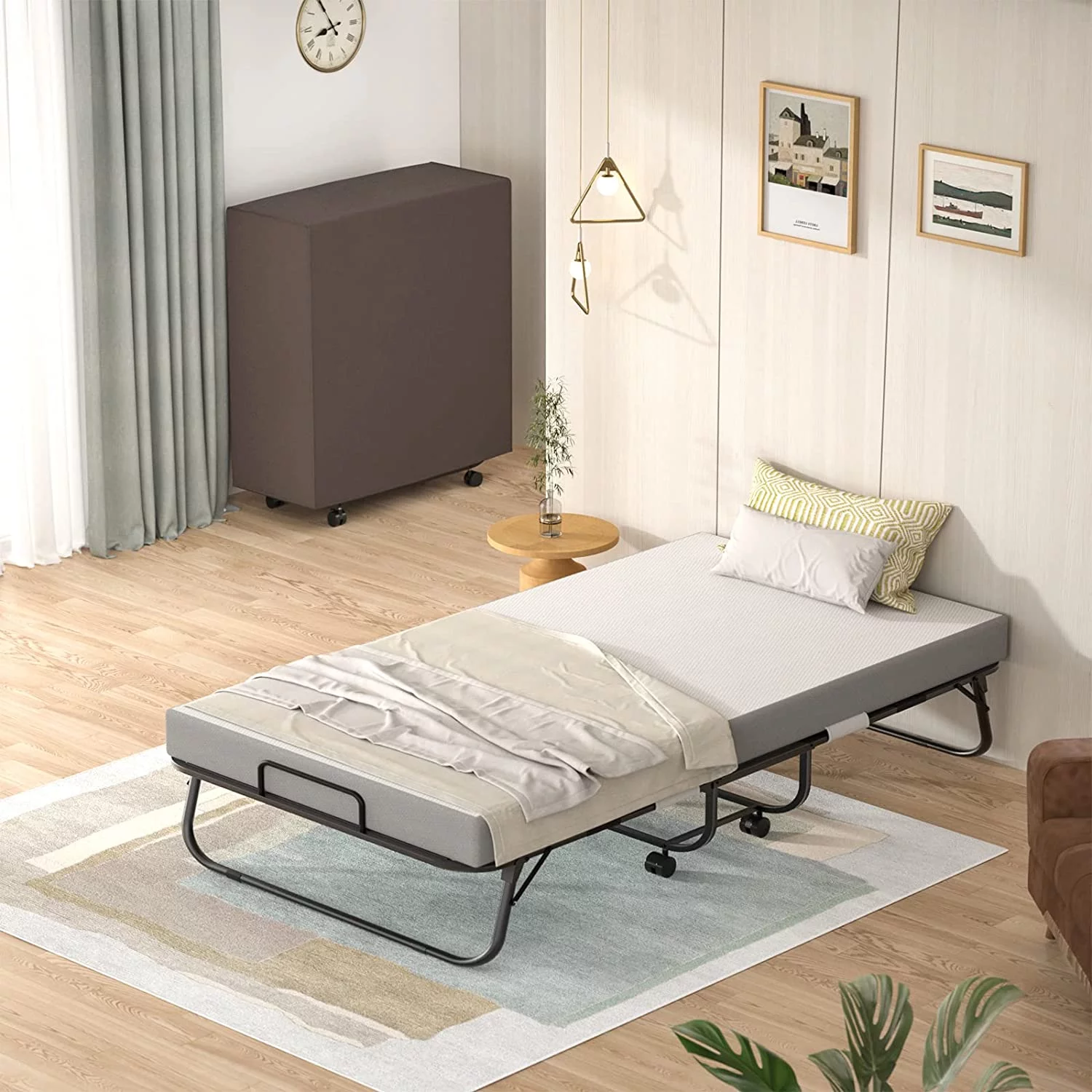 Folding Bed with Mattress  Portable Foldable Bed with  Cover  Rollaway Bed for Adults with Memory Foam Mattress and Metal Frame  Cot Size Extra Guest Bed on Wheels (75\u201D x 31\u201D) - Curated Treasures Market