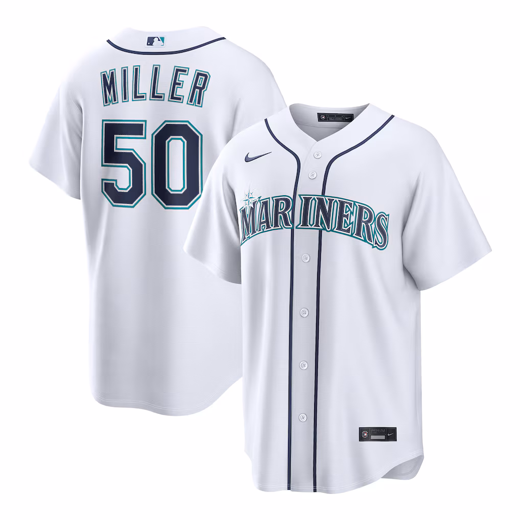 Men's Seattle Mariners Bryce Miller Nike White Home Replica Jersey