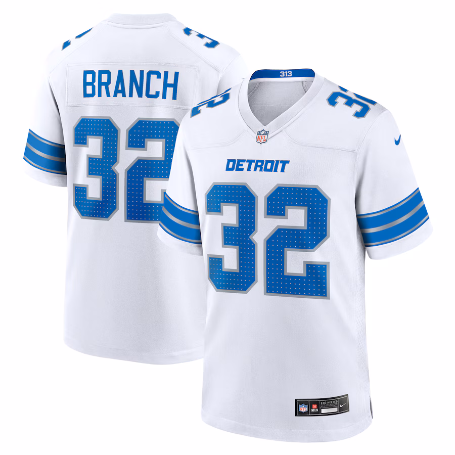 Men's Detroit Lions Brian Branch Nike  White White Game Jersey