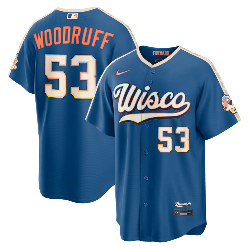 Men's Milwaukee Brewers Brandon Woodruff Nike Mineral Blue 2026 City Connect Stadium Jersey