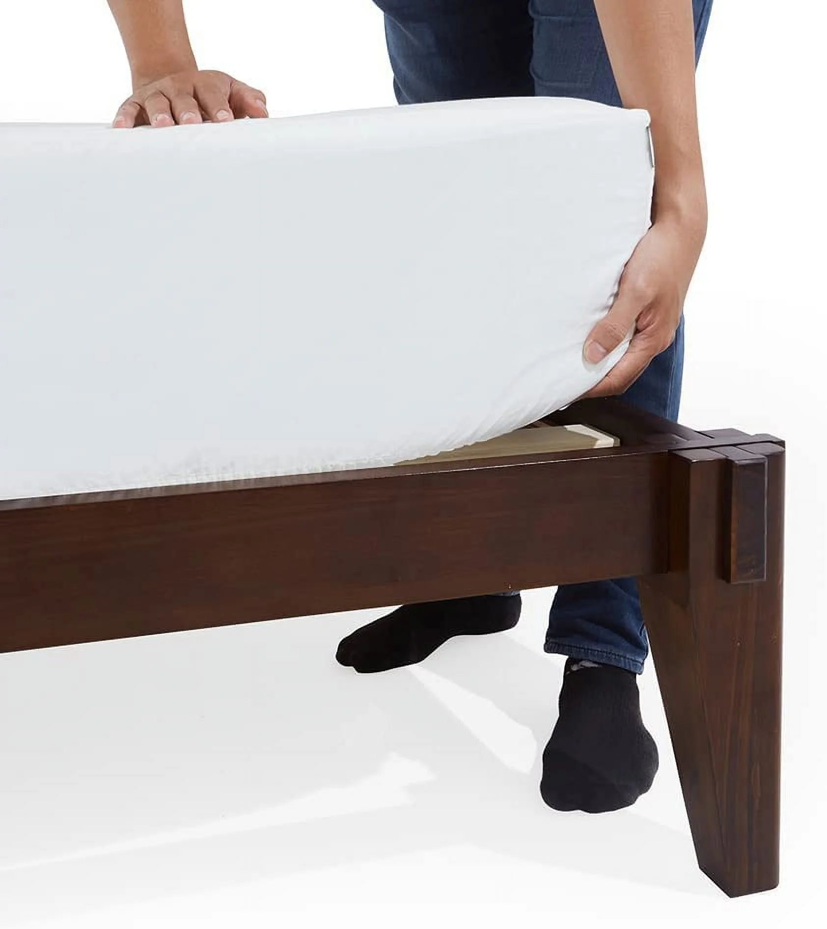 Bme Full Size | Chalipa 60x80x14in Signature Bed Frame Without Headboard, Multiple Style, Solid Wood, Walnut - Curated Treasures Market