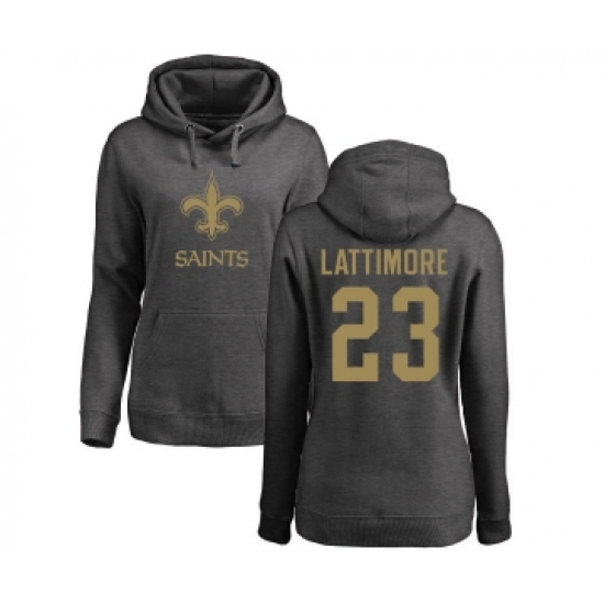 Football Women's New Orleans Saints #23 Marshon Lattimore Ash One Color Pullover Hoodie