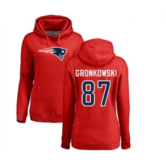 Football Women's New England Patriots #87 Rob Gronkowski Red Name & Number Logo Pullover Hoodie