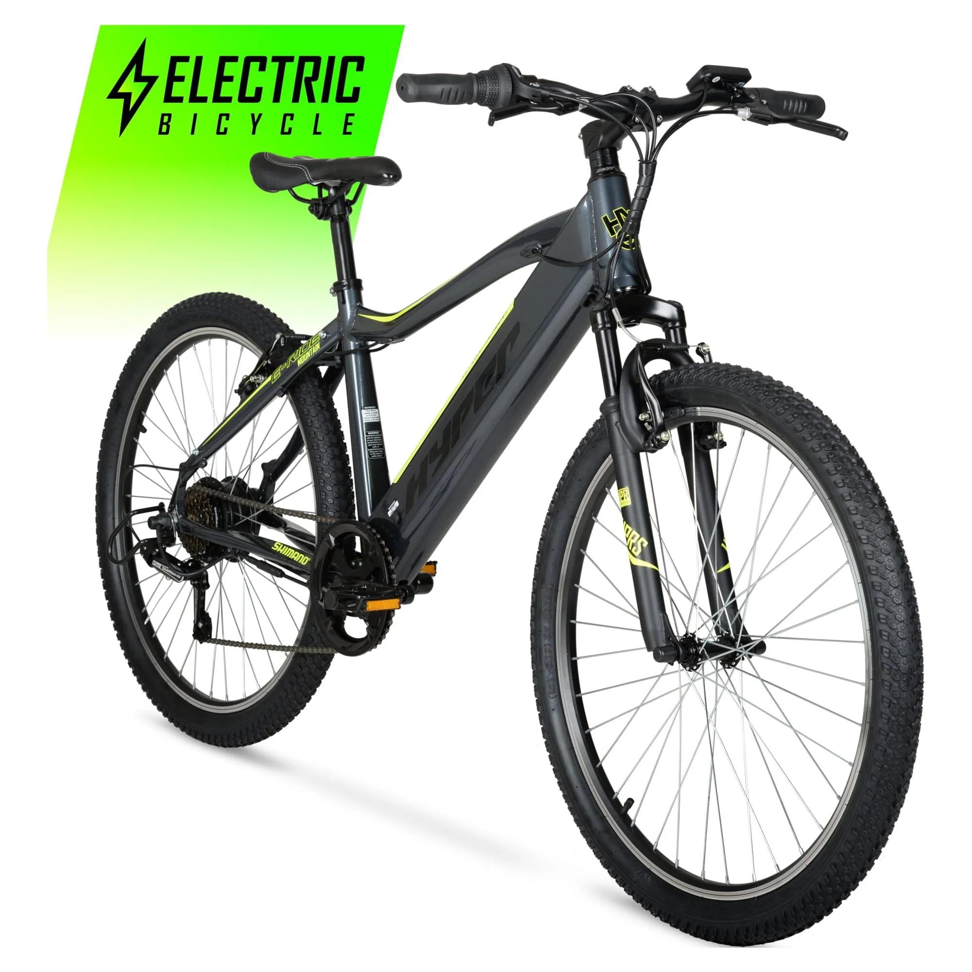 Hyper Bicycles 26 36V Electric Mountain Bike for Adults, Pedal-Assist, 250W E-Bike Motor, Black
