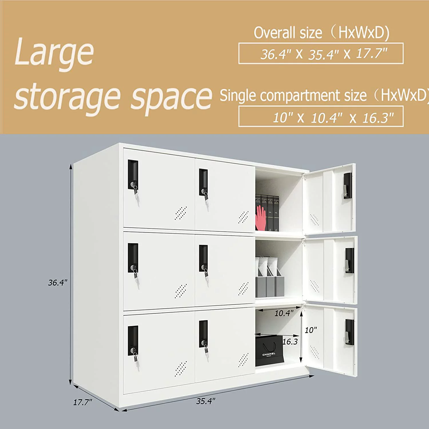 MECOLOR Full White Color 9 Door Metal Locker Cabinet Used for Gym Staff in Office School or Home - Curated Treasures Market