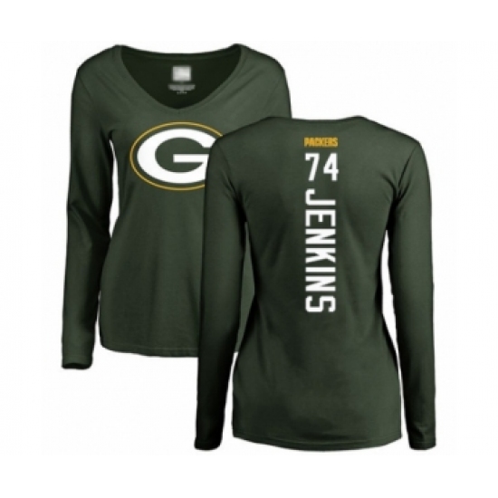 Football Women's Green Bay Packers #74 Elgton Jenkins Green Backer Long Sleeve T-Shirt