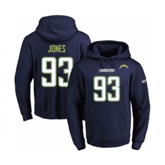 Football Men's Los Angeles Chargers #93 Justin Jones Navy Blue Name & Number Pullover Hoodie