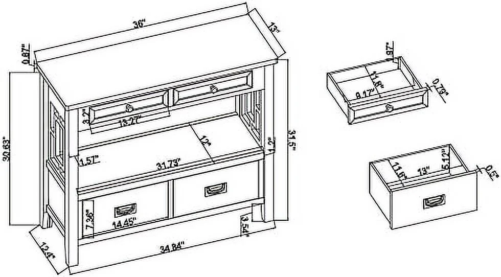 Console Table Farmhouse Entryway Table with 4 Drawers and  Shelf Wood Entry Sofa Table Sideboard Cabinet for Living Room Kitchen Dining Room Brown - Curated Treasures Market