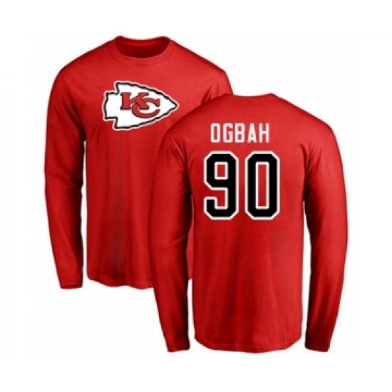 Football Kansas City Chiefs #90 Emmanuel Ogbah Red Name & Number Logo Long Sleeve T-Shirt