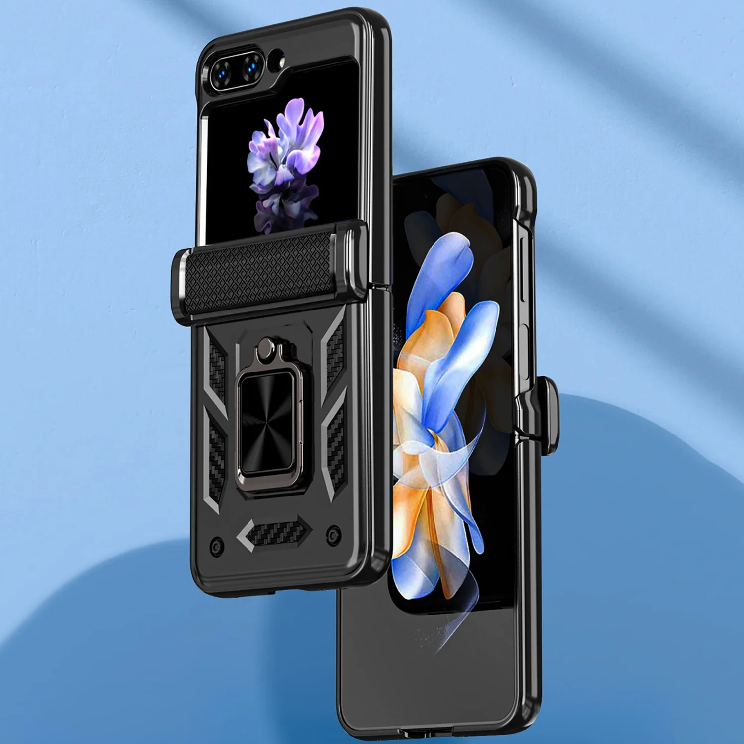 Feishell for Samsung Galaxy Z Flip5 Case with Magnetic Hinge Protection,Heavy Duty Military Drop 360 Rotatable Ring Kickstand Shockproof Armor Phone Case for Samsung Galaxy Z Flip5 2023,Purple - Curated Treasures Market