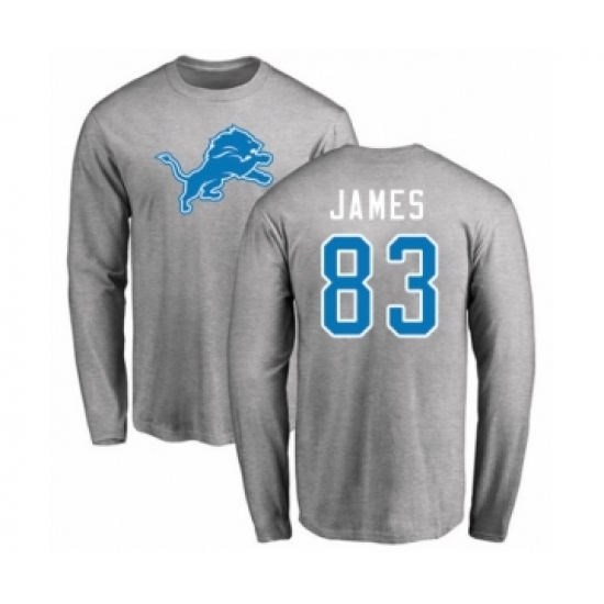 Football Detroit Lions #83 Jesse James Ash Name & Number Logo Long Sleeve T-Shirt
