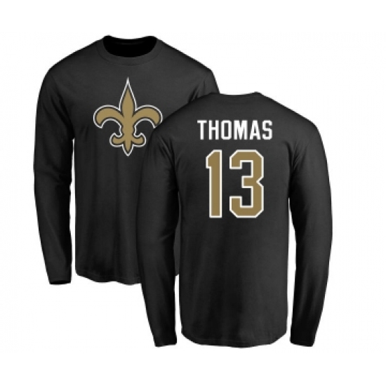 Football New Orleans Saints #13 Michael Thomas Black Name & Number Logo Long Sleeve T-Shirt