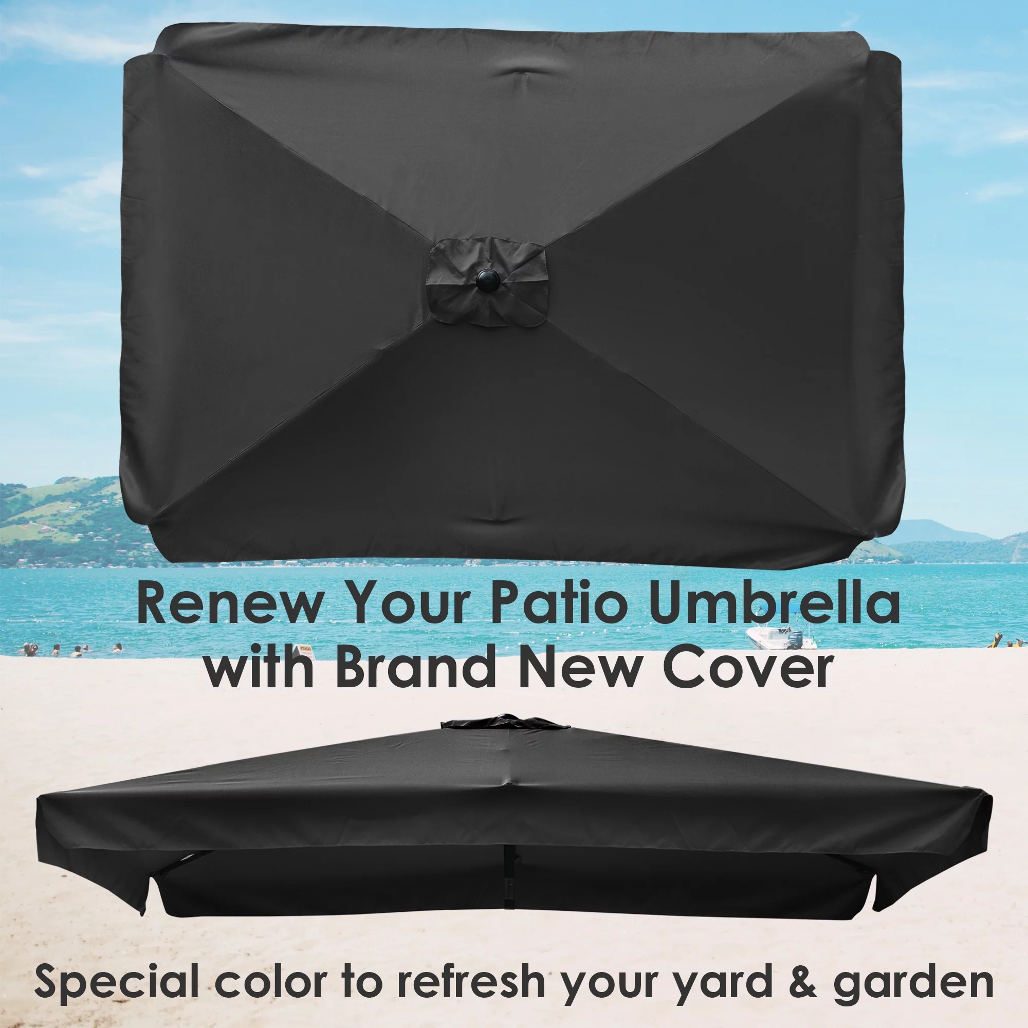 Yescom 10x6.5 Ft Patio Umbrella Replacement Canopy with Valance Outdoor Beach Deck - Curated Treasures Market