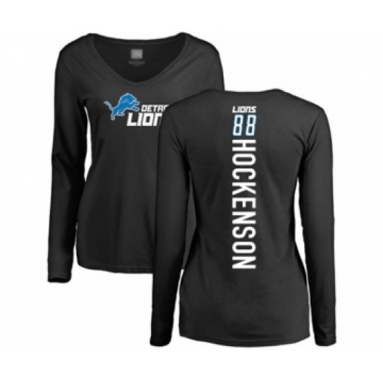 Football Women's Detroit Lions #88 T.J. Hockenson Black Backer Long Sleeve T-Shirt