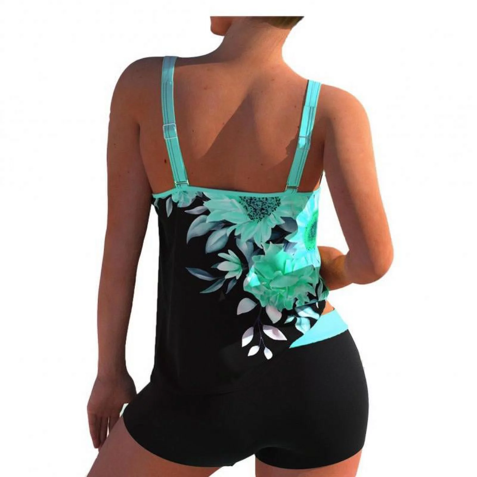S-5XL Womens Tankini Bathing Suits Tummy Control Two Piece Floral Print Swimsuits With Boyshorts - Curated Treasures Market