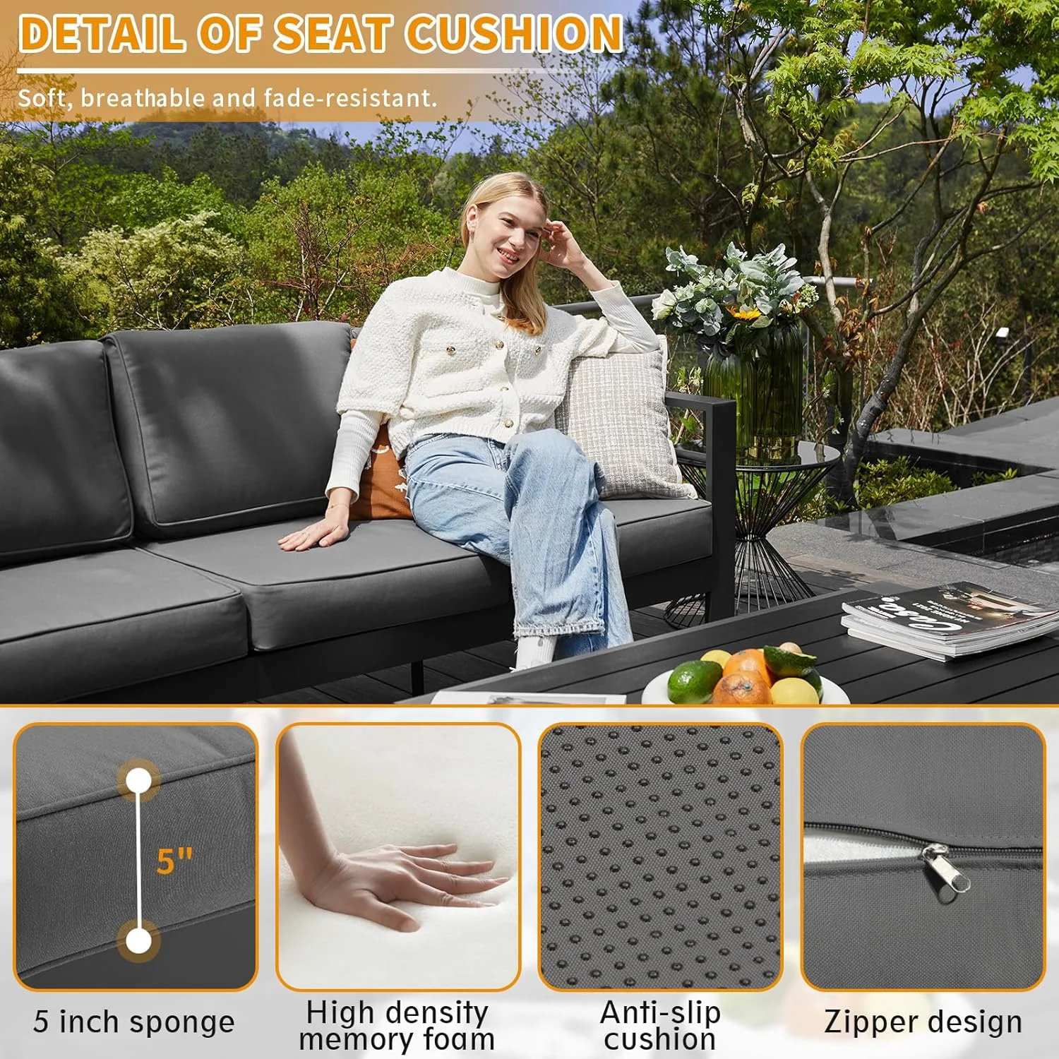 Poteban Aluminum Patio Furniture,Outdoor Metal Sectional Sofa with Table and Waterproof Covers,Grey Modern Patio Furniture Set for Garden Backyard (6-Piece) - Curated Treasures Market